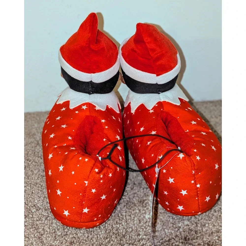Elf on the Shelf Slippers Kids Size M (13-1)  Red Star Plush Santasverse Holiday